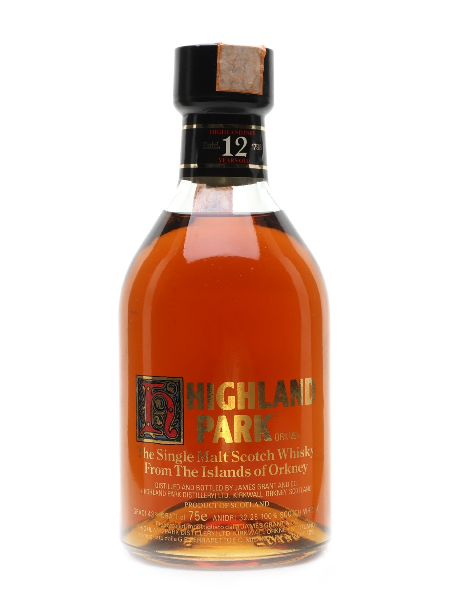 Highland Park 12 years, 43%, 75cl. Review: 1980s; bottling era not printed. Photographer unknown. Image published by Malt Runners