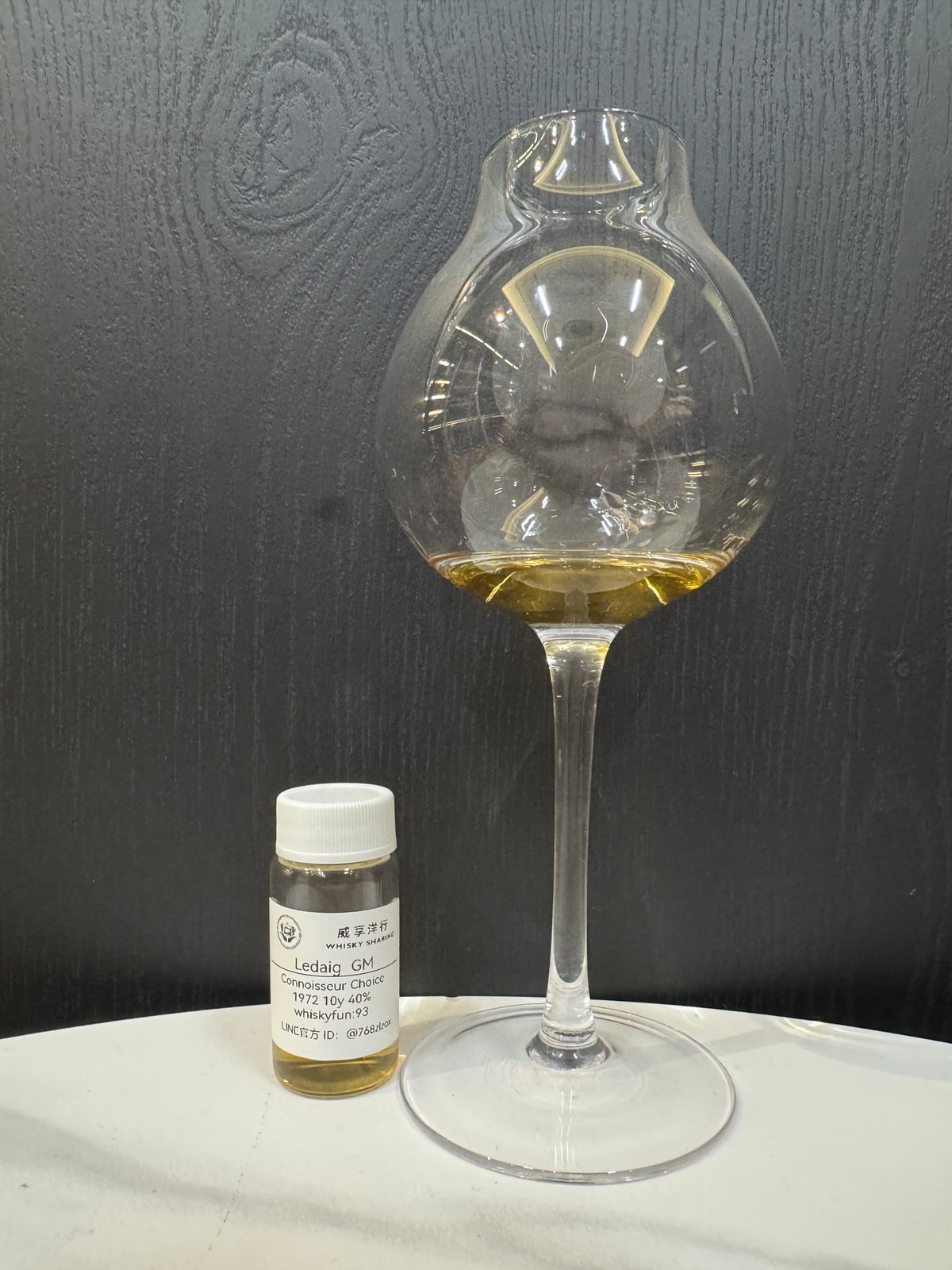 Tasting sample labelled Ledaig GM CC 1972/10y/40%; no factory bottle shown. | Client