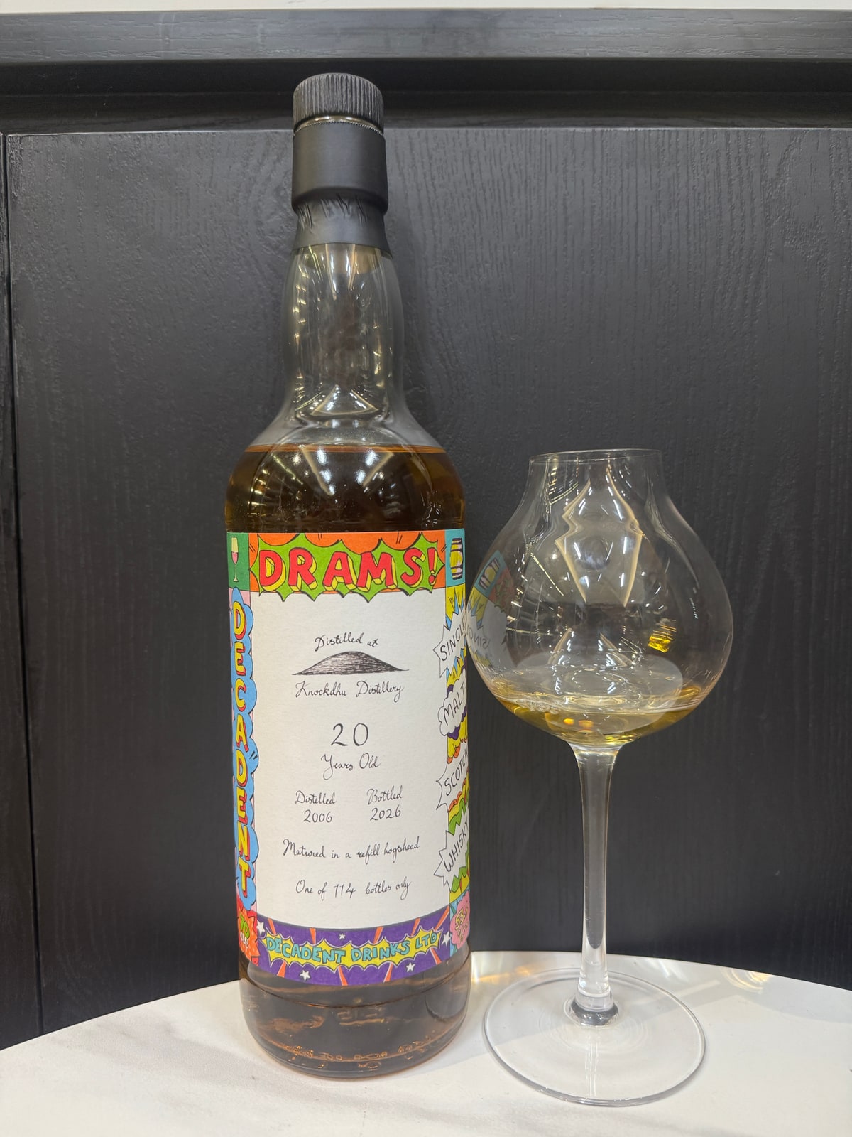 Client-supplied bottle photo of Decadent Drinks Knockdhu 20 2006 2026 20 Years Old 53,6%