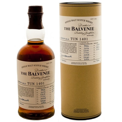 The Whisky Barrel photograph of Balvenie Tun 1401 Batch 2, bottle and tube. Native 500-square image; 50.6% is retailer-linked, not independently legible here. Full publisher frame.