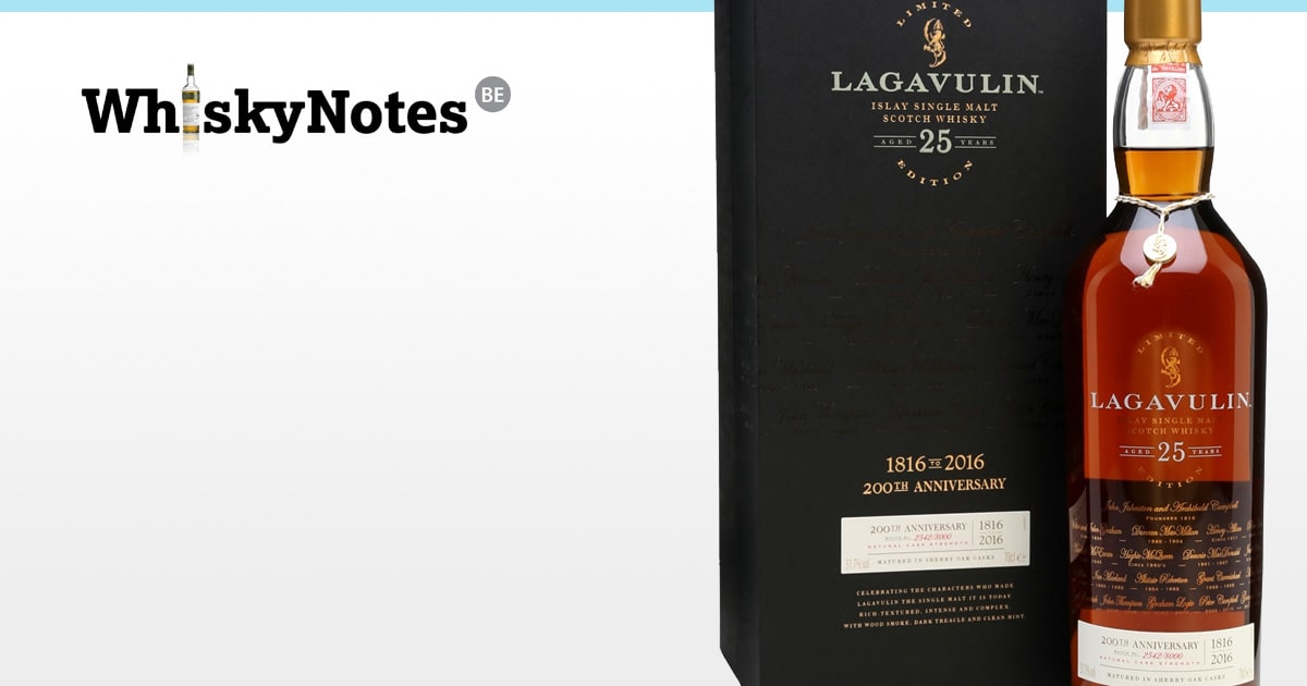 Illustrative image · Illustrative WhiskyNotes image: Lagavulin 25, 2016 anniversary release; raw “bottled 2004” remains unverified. Original bottle/box cuts and publisher logo retained.