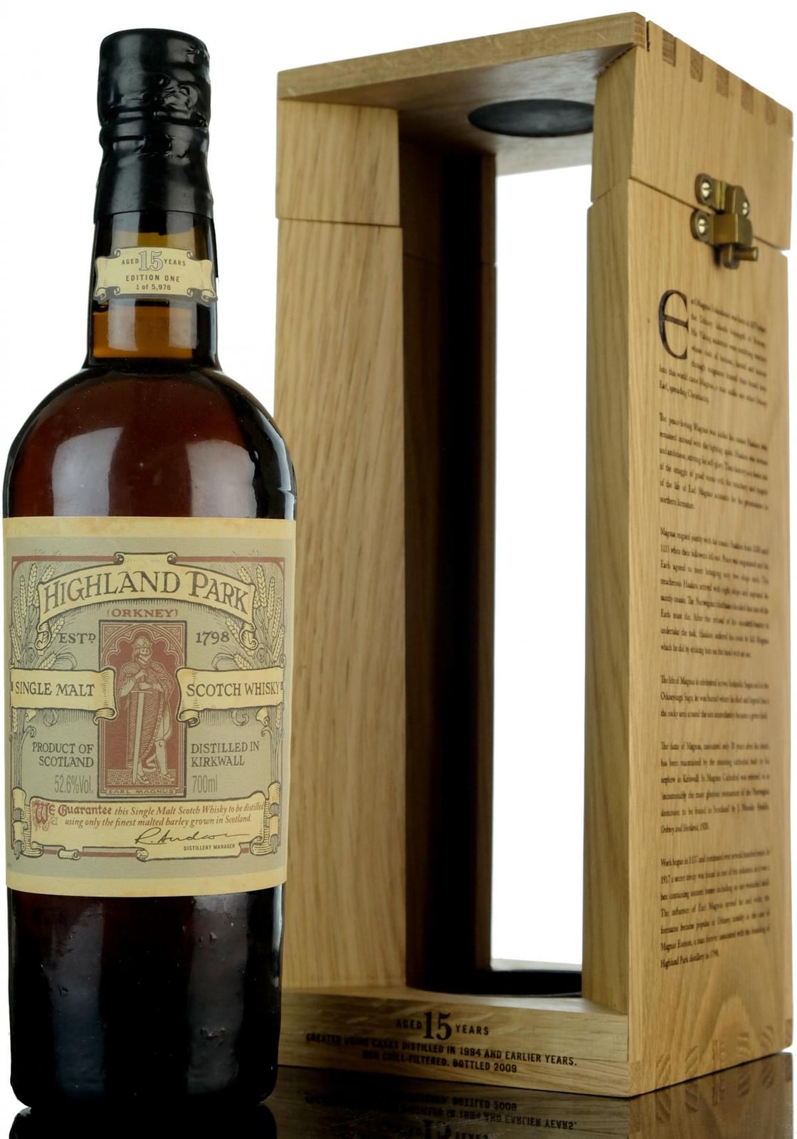Illustrative image · Illustrative: Highland Park Earl Magnus Edition One, 15y/52.6%; box: 1994 and earlier years, bottled 2009. Whisky-Online Auctions.