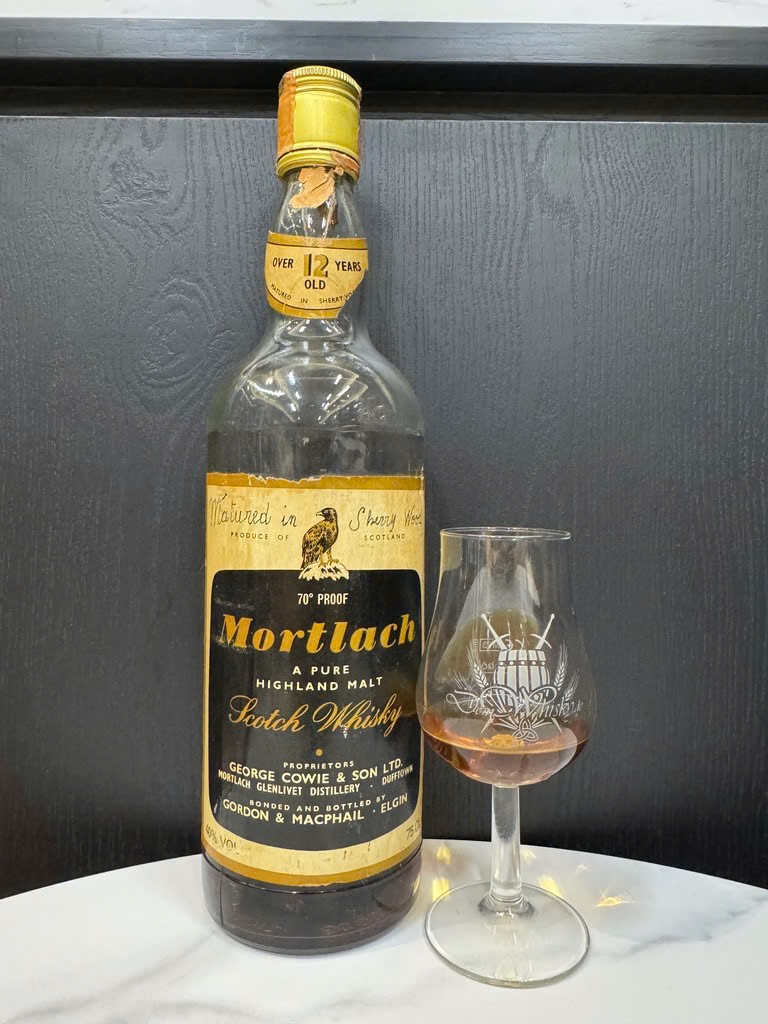 Client photo: Gordon & Macphail Mortlach 12 years, 70 proof; bottle view.