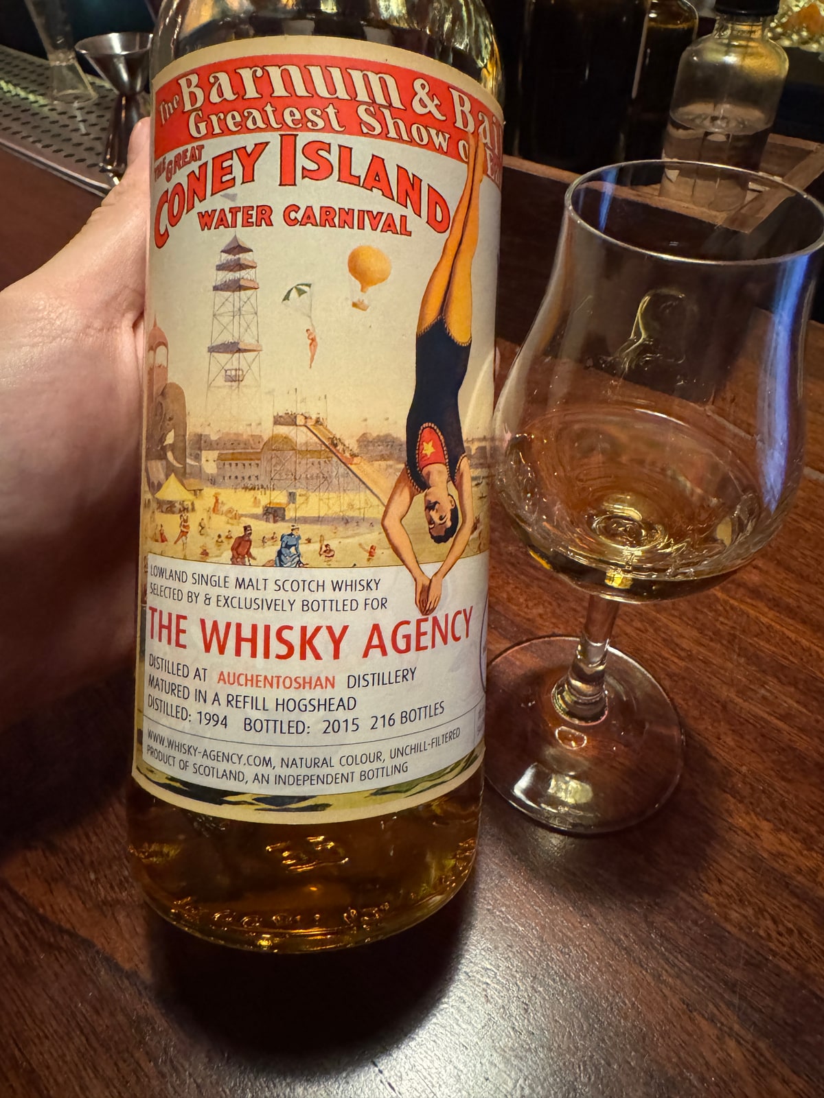 Illustrative image · Illustrative bottle photo: Auchentoshan Coney Island / Barnum & Bailey. Representative of the reviewed product line; the exact reviewed release is not confirmed by this image.