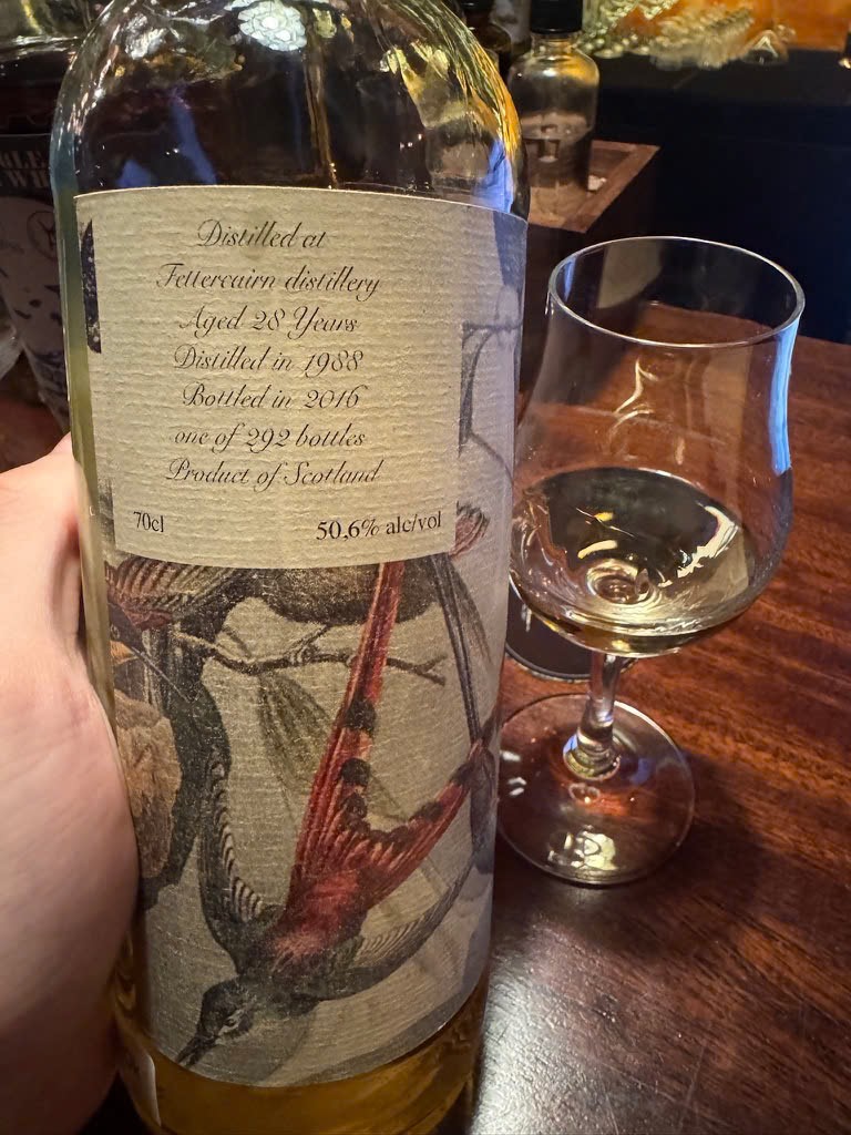 Client photo: Antique Lions of Spirits Fettercairn 1988, 28 years; bottle view. Handheld or close view; bottle top may be outside the frame.