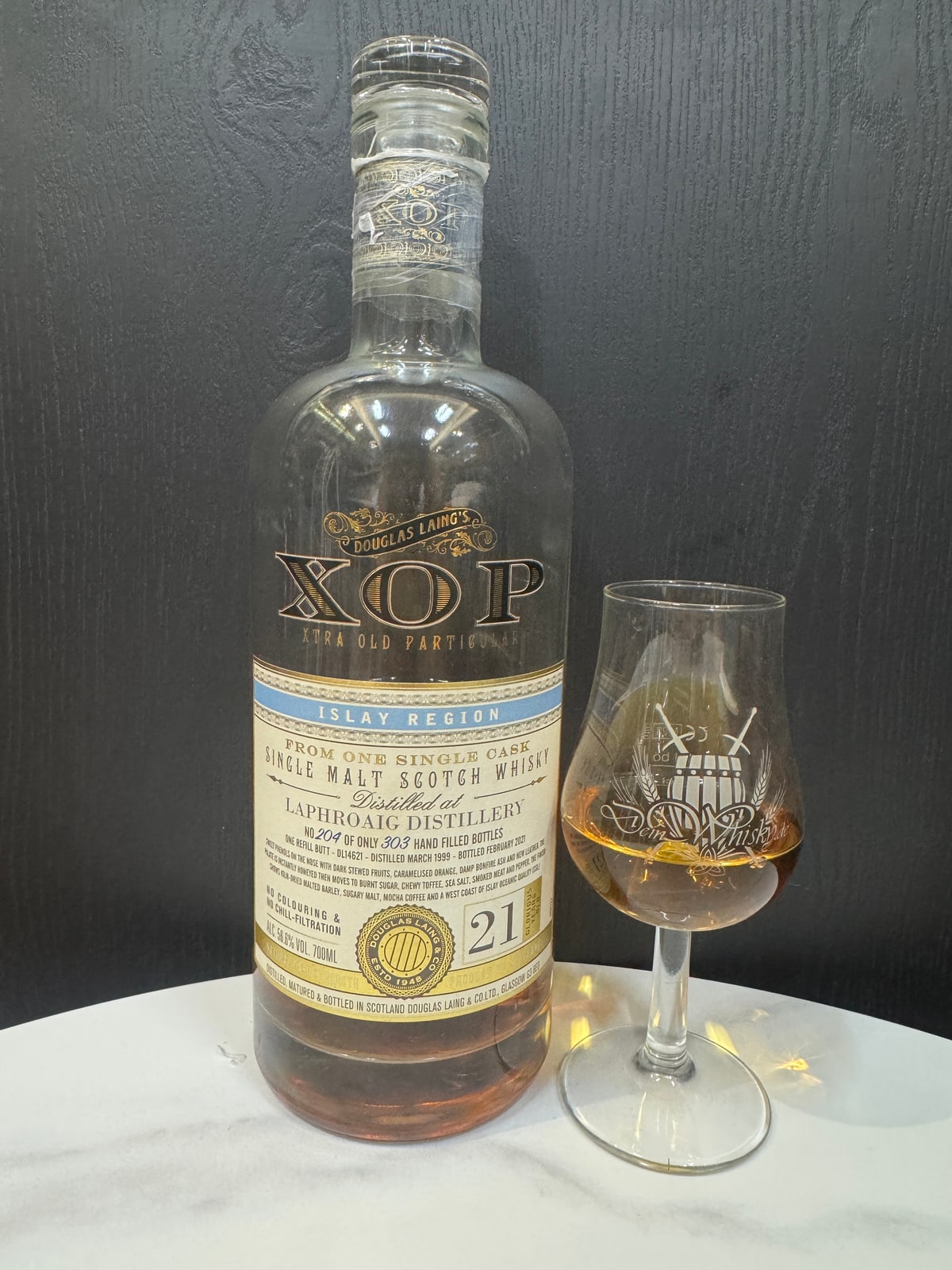 Douglas Laing XOP Laphroaig 1999 2021 21 Years Old 56,6% Cask DL 14621  — bottle label