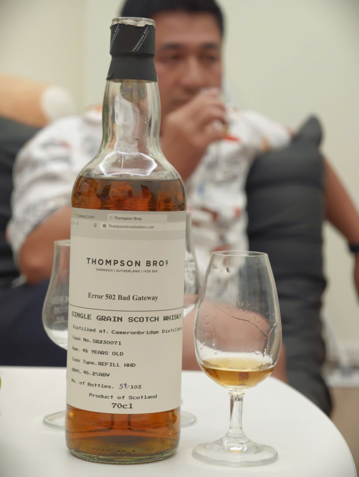 Thompson Bro Cameronbridge 1975 2023 48 Years Old 46,2% Cask SR230071 — supplied client photograph; hidden identity facts corroborated by attributed edition records.