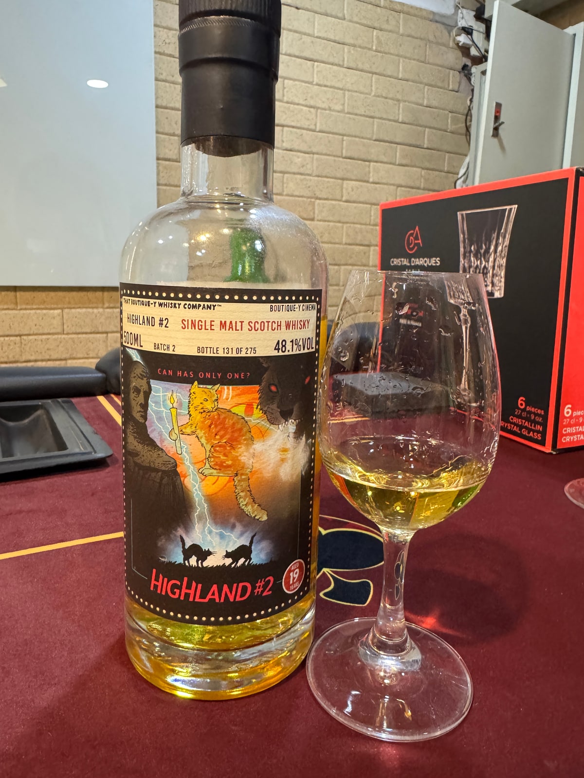 Illustrative image · Illustrative client photo: That Boutique-y Whisky Company Highland #2, Batch 2, 19 years, 48.1%, with glass. The review’s 2023 bottling year is unverified in this frame; bottle top is cut off.