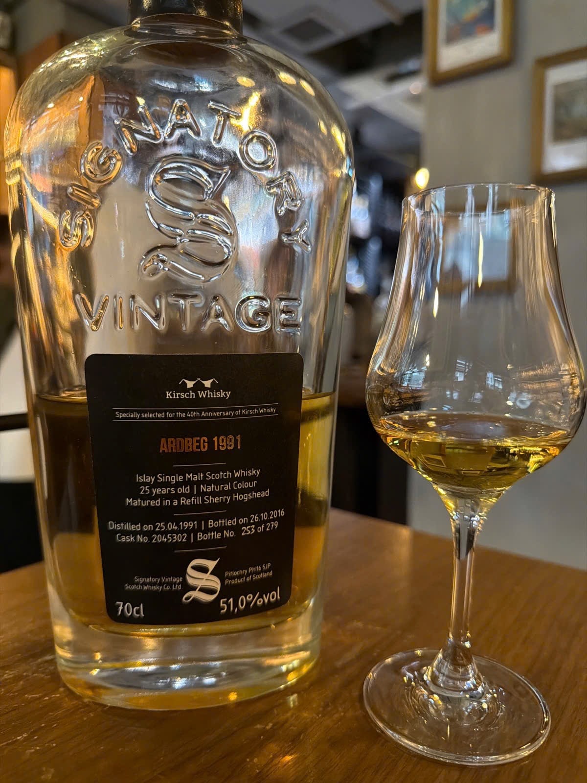 Signatory Vintage Ardbeg 1991 2016 25 Years Old 51% Cask 
2045302 bottled for 40th Anniversary of Kirsch Whisky — bottle label