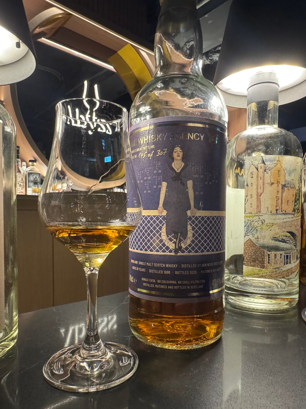 The Whisky Agency Ben Nevis 1996 2025 28 Years Old 43,5% — foreground bottle label