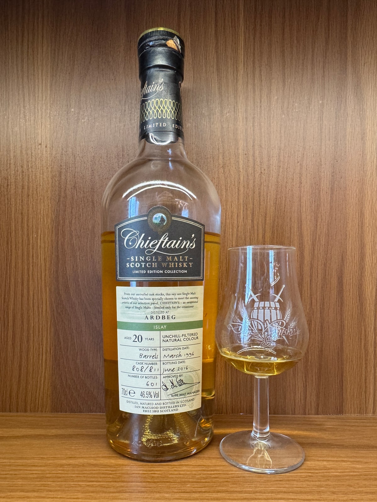 Ian Macleod Chieftain’s Ardbeg 1996 2016 20 Years Old 46,5% Cask 808/811 — bottle label