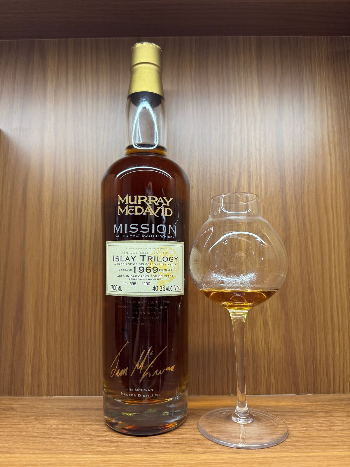 Illustrative image · Client photo: Murray McDavid Islay Trilogy 1969, 36 years, 40.3%. Illustrative; the review states 40.1%.