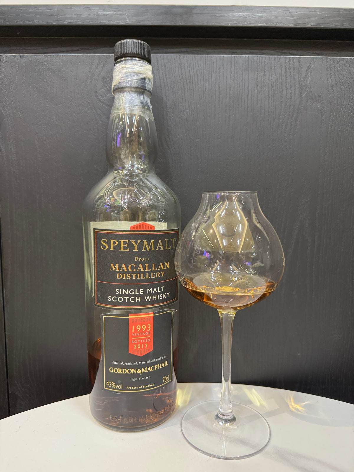 Illustrative image · Illustrative Speymalt Macallan 1993/2013, 43%; target 1999/2021, 57.5%, c12385. | Client