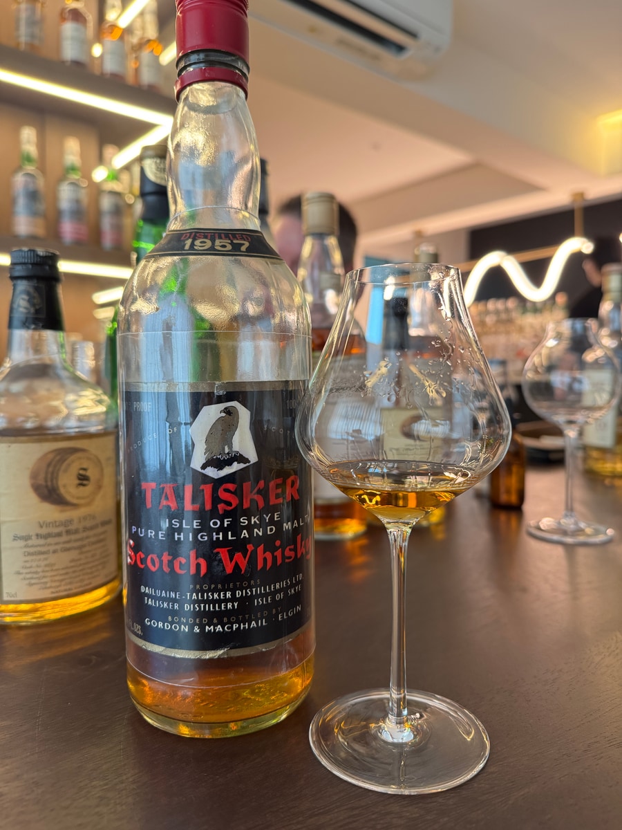 Illustrative image · Illustrative — Client photo: G&M Talisker 1957 with glass; 57% is not clearly visible.