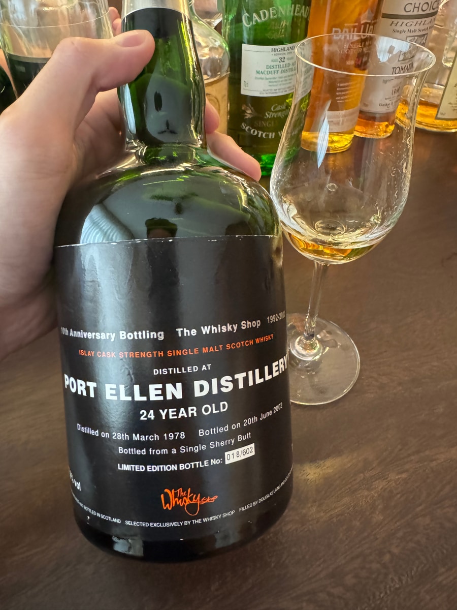 Illustrative image · Illustrative — Client photo: DL Port Ellen 1978/2002, Whisky Shop 10th anniversary; ABV partly hidden.
