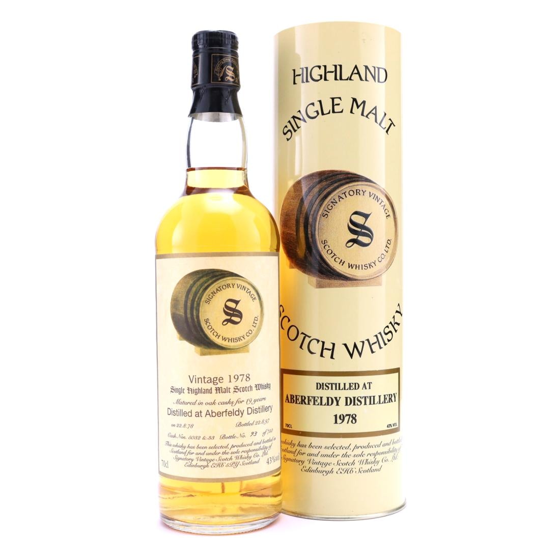 Illustrative image · Whisky Auctioneer: illustrative SV Aberfeldy 1978/1997, 19/43%, c5032+5033; source says 1979.