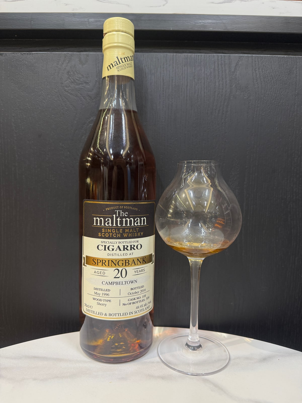 The Maltman Springbank 1996 2016 20 Years Old 48.9% Cask 108 — bottle label