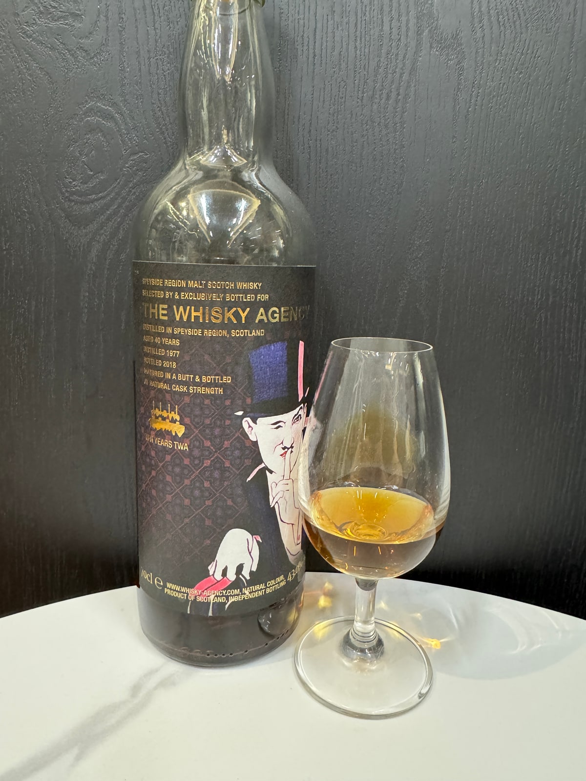 Client photograph of The Whisky Agency Secret Speyside 1977 2018 40 Years Old 43% .