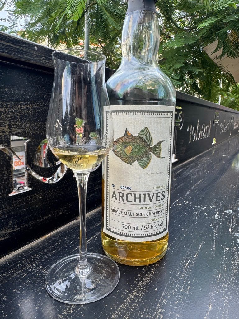 Client photo for Trio of Orkney comparison: Archives Secret Orkney, 52.6%, bottle and glass.