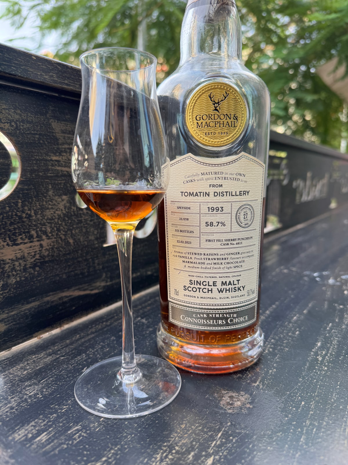 Illustrative image · Illustrative: G&M Tomatin 1993/2021, 27y, 58.7%; review unspecified. Client